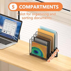 Piskyet Wooden Desk File Organizer, 5-Section Vertical File Folder Holder Stand,Metal Mail Paper Chromebook Organizer for Teacher Desk Office Classroom Desktop Organization（Inclined） - size: 5-Section Inclined