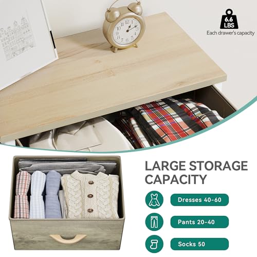 YITAHOME Dresser with 4 Drawers - Fabric Storage Tower, Organizer Unit for Bedroom, Hallway, Hallway, Closets - Sturdy Steel Frame, Wooden Top & Easy Pull Fabric Bins - color: Cool Oak Greige, style: 4-Drawer
