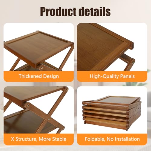YYW Shoe Rack, Foldable Bamboo Shoes Shelf, Freestanding Shoe Storage Organiser for Entryway, Bedroom, Closet, Hallway - Functional, Natural Shoe Rack (Brown, 4 Layers) - color: Brown, size: 4 layers