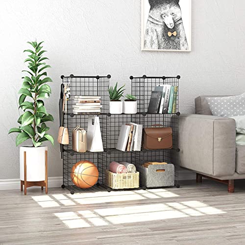 C&AHOME Wire Cube Storage, 8-Cube Organizer Metal C Grids Storage, Storage Bins Shelving, Modular Book Shelf, DIY Closet Cabinet Ideal for Living Room, Home, Office 24.8" L x 12.4" W x 48.4" H Black - color: Black, size: 8 Cube