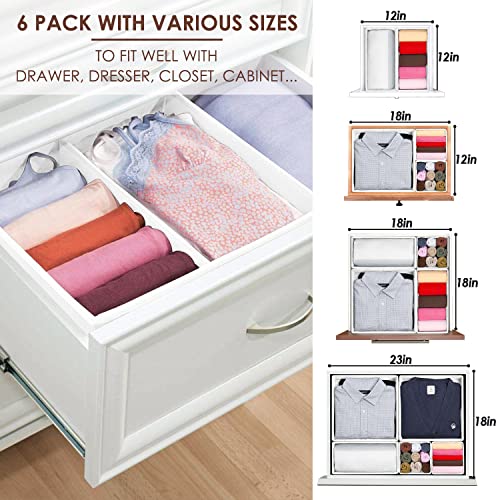 Criusia 6 Pack Clothes Drawer Organizer, Fabric Foldable Closet Dresser Drawer Organizer for Clothing, Bra Sock Underwear Drawer Organizer for Nursery Dorm Bedroom Organization (6 Bins, White) - color: White, size: 6 Pack