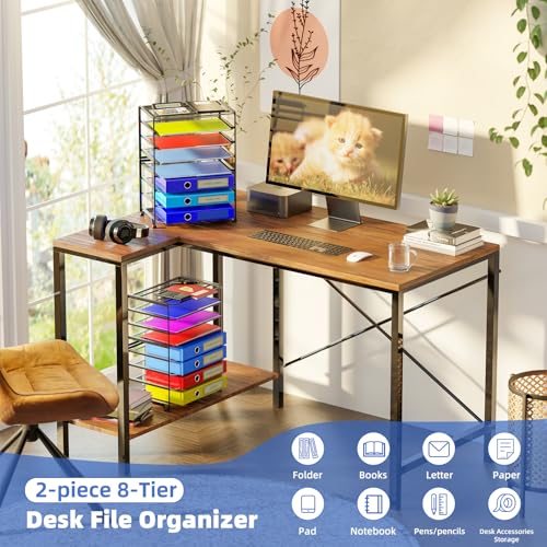 Simple Trending 2 Pack 8 Tier Letter Tray Paper - Mesh Desk File Organizer for Office School Desktop, Black - color: 2 Pack 8 Tier Black-Mesh Desk