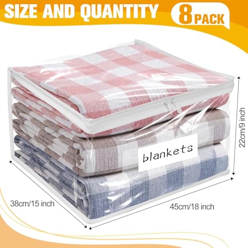 Kikerike Plastic Storage Bags with Easy-Glide Zipper, Pack of 8, Durable Clear Vinyl Zippered Storage Bags for Clothes Sweaters Comforters Blankets Sheets Bedding (18 x 15 x 9 Inch, White) - color: White, size: 18 x 15 x 9 Inch - 8 Pack