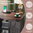Farmhouse End Table with Charging Station, Rustic Wood Nightstand with Adjustable Shelf, 19.6"W Versatile Walnut Sofa Side Table with Barn Doors and Retro Hinges for Bedroom, Living Room (Grey-kk025) - color: Grey-kk025