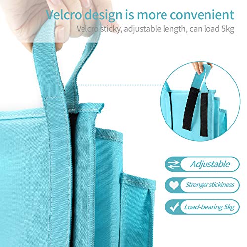 Bseash Bunk Bed Organizer, Bedside Caddy Hanging Bed Organizer Storage Bag 8 Pockets, for College Dorm Rooms Bed, Hospital Bed, Baby Bed Rails, 600D Oxford Cloth (Light Blue) - color: Light Blue, size: Large