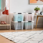 IRIS USA 40 Qt Stackable Plastic Storage Bins with Lids, 4 Pack - BPA-Free, Made in USA - Discreet Organizing Solution, Latches, Durable Nestable Containers, Secure Pull Handle - Pearl - size: 40 Qt, style: 4 Pack