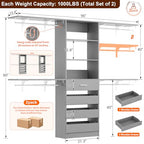 Aheaplus Closet System with Drawers Set of 2, Wood Closet Organizer System with 8 Hanging Rods & Top Shelves, Walk-in Closets Organizer Wardrobe Clothes Rack System, Cut Fits Spaces 4-9FT. Wide, Grey1 - color: Grey