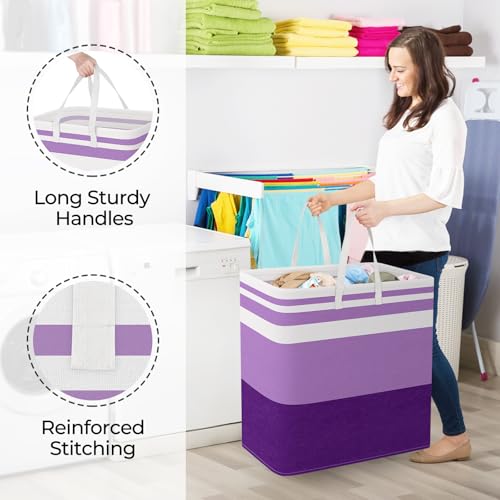 StorageRight Large Collapsible Laundry Basket Hamper with Easy Carry Handles，Freestanding Clothes Hampers for Laundry, Bedroom, Dorm, Towels, Toys, 100L, Purple - color: Purple, size: 100L