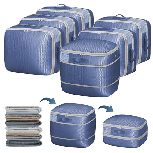 DIMJ Compression Storage Bags 6 Pack - Blanket Storage Bags with Window Zipper, Ultra Space Saving Self Compression Organizer for Puffer Jacket, Bedding, Lightweight Comforter Duvet, Sweater, Sheet - color: Navy Blue, size: 39L x 6 Pack