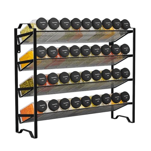 Simple Trending 2 Pack 4 Tier Spice Rack Organizer,Stackable Kitchen Counter Shelves,for Cabinet,Countertop,Pantry, Door or Wall Mount, Metal Mesh,Jars not Included, Black
