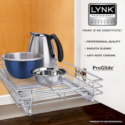 LYNK PROFESSIONAL® Pull Out Cabinet Organizer, 14" x 18" Slide Out Cabinet Organizer Pull Out Drawer – Pull Out Shelves for Kitchen Cabinets – Under Sink Organizers - Lifetime Ltd. Warranty, Chrome - color: Chrome, size: 14" W x 18" D