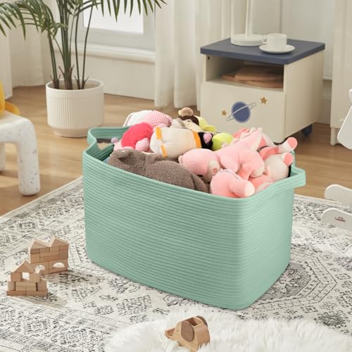 OIASKET 95L Extra Large Blanket Basket, 24" x 16.9" x 14.2" Woven Storage Basket for Living Room, Rectangle Nursery Blanket Storage for Toys, Towels, Dirty Clothes (Green) - color: Green, size: 24"x16.9"x14.2"