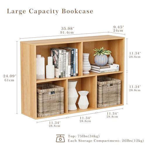 VDNEND Wooden Cube Storage Organizer with Closed Back Panel, 11in Cube Shelf Opening, Bookshelf, Display Shelf,Closet Cabinet for Home and Office (Natural Oak, 5-Cube 35.98L*9.45W*24.09H) - color: Natural Oak, size: 5-Cube 35.98L*9.45W*24.09H