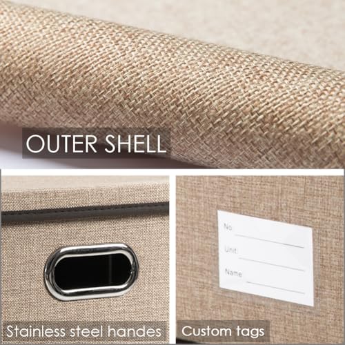 PRANDOM Storage Bins with Lids [3-Pack] Jute Fabric Foldable Storage Boxes Organizer Containers Baskets Cube with Cover for Home Bedroom Closet Office Nursery khaki（11.4X8.6X6.7 - color: Khaki, size: S(3-pack)