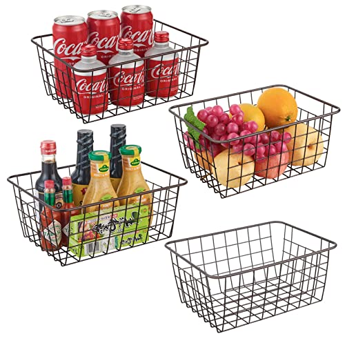 JUNCHU CHERRY Wire Kitchen Storage Basket 4 Packs,Perfect Pantry Organization Accessories Basket,Laundry Basket,Countertop Organization,Suitable for Kitchen,Bathroom,Bedroom,Tabletop,Stackable,Brown - color: Brown