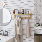 SMIBUY Coat Hooks with Shelf Wall-Mounted, 29.2 Inch Entryway Coat Rack for Wall, Bamboo Hanging Shelf with 5 Double Metal Hooks for Bathroom, Bedroom, Kitchen, Living Room, Mudroom (Natural) - color: Natural