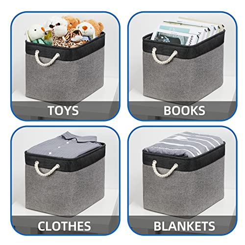 Temary Large Storage Baskets 2 Pack Cloth Basket for Shelves Collapsible Decorative Storage Organizer Baskets Canvas Storage Bins with Handles for Home(Grey&Black,16Lx12Wx12H Inches) - color: Black&grey, size: 16L x 12W x 12H inches (2pcs)