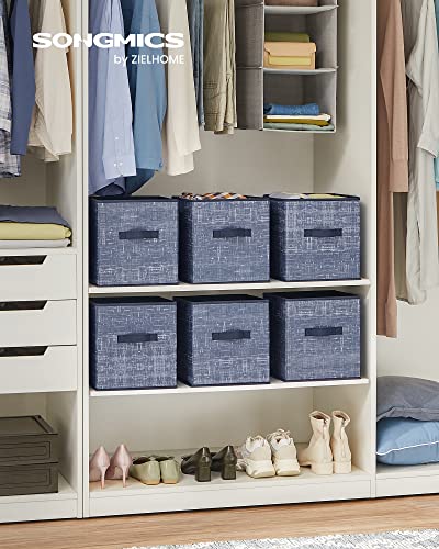 SONGMICS Storage Cubes, 11-Inch Non-Woven Fabric Bins with Double Handles, Set of 6, Closet Organizers for Shelves, Foldable, for Clothes, Misty Blue UROB026I01 - color: Misty Blue, size: 10.2''L x 10.2''W x 11''H