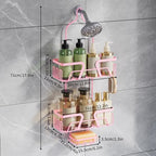 DAOYA Shower Caddy Hanging, Pink Over the Shower Head Caddy with Soap Holder, Bathroom Organizer with Hooks for Razors and Bath Sponges - color: Pink