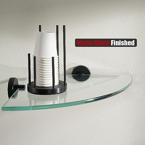 JQK Corner Glass Shelf Black, Bathroom 304 Stainless Steel Shower Triangle Floating Wall Shelf, 10 x 10 Tempered Glass, 2 Pack, TGS190L10-PB-P2 - color: Black, size: 2 Pack