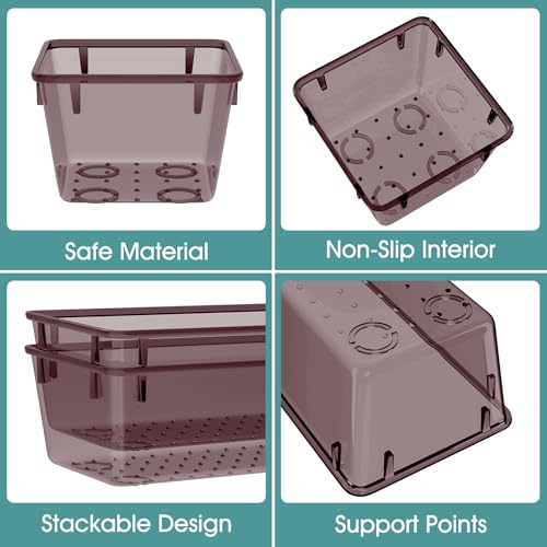 WOWBOX 25 PCS Plastic Drawer Organizer Set, 4 Sizes Desk Drawer Divider Organizers and Storage Bins for Makeup, Jewelry, Gadgets for Kitchen, Bedroom, Bathroom, Office, Clear Brown - color: Brown