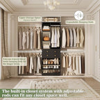 Besiost Closet System, 4.2–8.8 FT Closet Organizer with 2 Wooden Drawers and Shelves, Walk-in Closet System with 5 Hang Rods, Built-in Reach in Closet Tower, Can Fit 60 to 96 inch, Black - color: Black