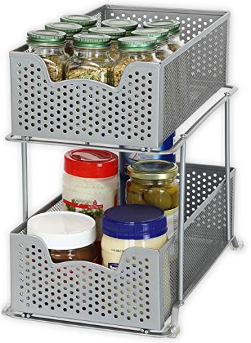 SIMPLE HOUSEWARE 2 Tier Sliding Cabinet Basket Organizer Drawer, Silver - color: Silver, size: 1-Pack