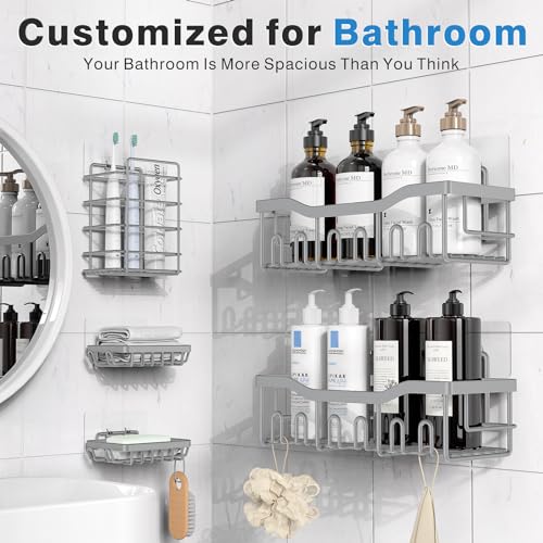 EUDELE 5-Pack Rustproof Stainless Steel Shower Caddy – No Drill Adhesive Bathroom Organizer with Large Capacity, Spacious Shower Shelves for Inside Shower, Kitchen & Home Decor Storage-XL Size - color: Light Grey