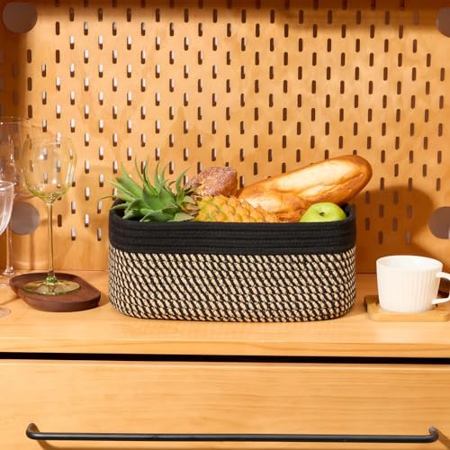 MiniArk Small Storage Baskets for Organizing | Closet Organizer Bins | Shelf Toy Basket | Woven Rope Baskets | Cube Decorative Box | Shallow Basket | 13x8.5x5.1” | 3 Packs Black Brown - color: Black/Brown, size: 3pcs-L13xW8.5xH5.1"