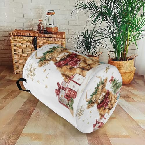 Christmas Highland Cow Laundry Basket Cute Animal Foldable Laundry Hamper with Handles Clothes Storage Bin for Household Bedroom Bathroom Dorms 17.3"x13.6" - color: Christmas Highland Cow