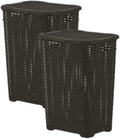 Superio Laundry Hamper Basket With Easy Open Lid 60 Liter Large Wicker Hamper, Dirty Cloths Storage With Two Cutout Handles, Laundry Room Bin (2 Pack, Brown) - color: Brown, size: 2-pack