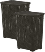 Superio Laundry Hamper Basket With Easy Open Lid 60 Liter Large Wicker Hamper, Dirty Cloths Storage With Two Cutout Handles, Laundry Room Bin (2 Pack, Brown) - color: Brown, size: 2-pack