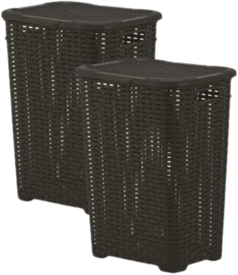 Superio Laundry Hamper Basket With Easy Open Lid 60 Liter Large Wicker Hamper, Dirty Cloths Storage With Two Cutout Handles, Laundry Room Bin (2 Pack, Brown) - color: Brown, size: 2-pack