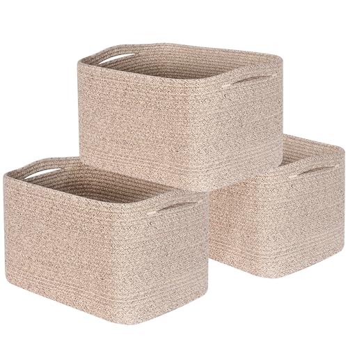 MINTWOOD Design 3-Pack Decorative Woven Storage Baskets for Shelves, Cube Bin Box for Organizing Books, Shoes, Dog Toys, Pantry Closet and Living Room Organizer, Oatmeal Brown - color: Oatmeal Brown