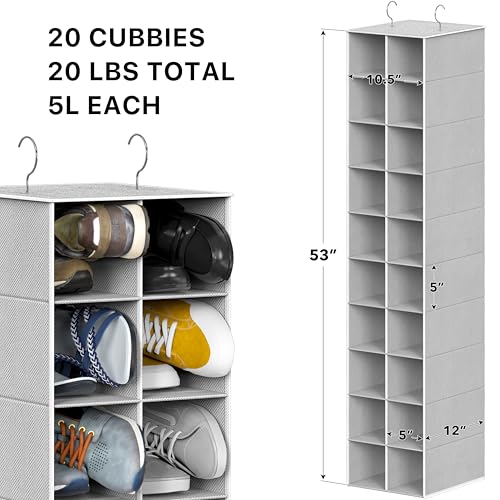 Simple Houseware 20 Section Shelves Hanging Shoes Organizer Holder for Closet, Gray - color: Grey