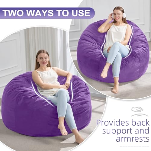 Hobestluk 3FT Bean Bag Chair Giant Bean Bag Chairs for Adults Large Bean Chairs with Removable Cover, Beanbag Chair with Filler, Adult Bean Bag Chairs for Living Room, Bedroom - color: Purple, size: 3FT - 36" x 36" x 22"