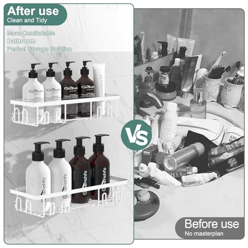 Getsrichfc Shower Caddy Adhesive, Rustproof Shower Shelves for Inside Shower, Large Capacity Bathroom Organizers and Storage, Shower Storage with Removable Hooks, No Drill Bathroom Accessories White - color: White