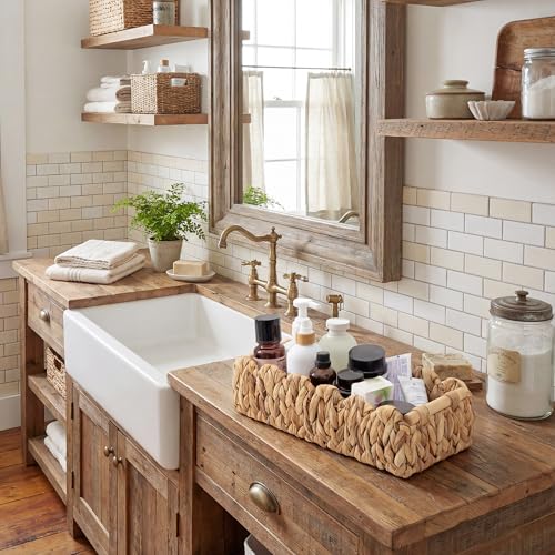 StorageWorks Toilet Paper Storage Basket, Living Room Organizers and Storage, Toilet Paper Basket with Wooden Handles, Small Water Hyacinth Scalloped Basket, Natural - color: Water Hyacinth(Natural), size: 14" L × 6¼" W × 4" H
