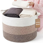 XXXXL 125L Extra Large Blanket Basket, 23.6" x 16.9" Jumbo Woven Cotton Rope Storage Basket with Handles, Laundry Hamper, Toy Storage for Living & Play Room(White, Beige & Natural Linen) - color: White, Beige & Natural Linen