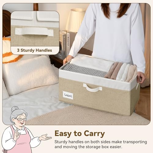 GRANNY SAYS Decorative Storage Boxes with Lid, Large Storage Bins with Label, 63L Fabric Storage Bin for Clothes, Toy Storage Chest, Memory Keepsake Box, White/Khaki - color: White/Khaki, size: Extra Large - 1 Pack