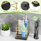 Toothbrush Holders for Bathrooms, Stainless Steel Toothbrush Holder Kids Electric 3 Slots Tooth Brushing Holder Stand and Toothpaste Holder for Bathroom Accessories Organizer with Tray, Gold - size: Gold
