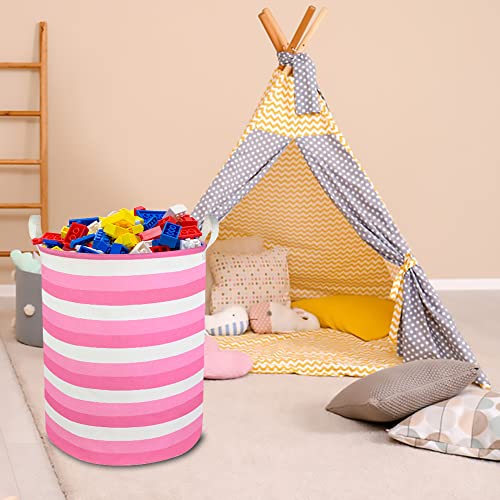 CLOCOR Pink Laundry Basket,Baby Girl Clothes Hamper for Nursery,Collapsible Toy Storage Bin with Handles, Room Decor,Waterproof Storage Basket(Pink Hamper) - color: Pink Stripes