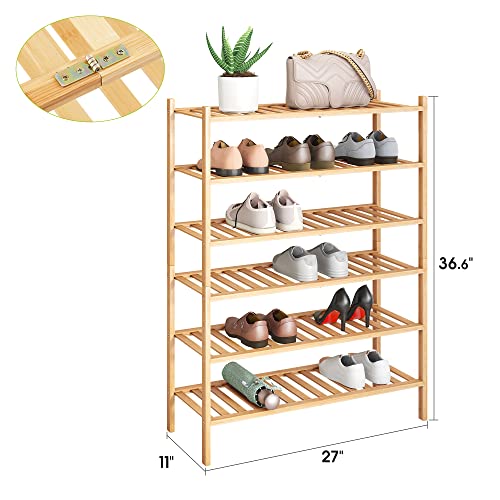 BMOSU 6-Tier Bamboo Shoe Rack Premium Stackable Shoe Shelf Storage Organizer for Hallway Closet Living Room Entryway Organizer (Natural Bamboo) - color: Natural Bamboo, size: 6-Tier（27*11*36.6inches）