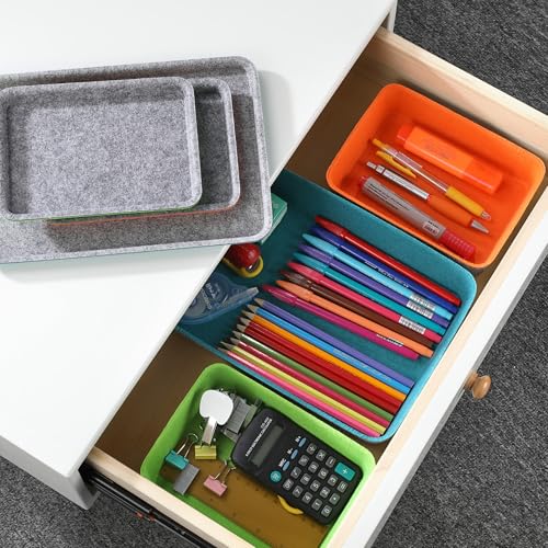 Welaxy stackable Lidded drawer organizer bins home office work desktop storage box with lid for junk makeup stationery decluttering sorting 3-pack gift idea (Orange + Green + Turquoise) - color: Orange + Green + Turquoise