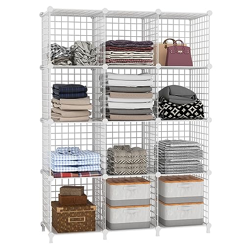 AWTATOS Wire Cube Storage Organizer, Closet Organizers and Storage, Metal 12 Cube Storage Shelves Bookshelf, Portable Closet Clothes Organizer for Bedroom, Home, Office, White - color: White, size: 12 Cube(30x30cm)