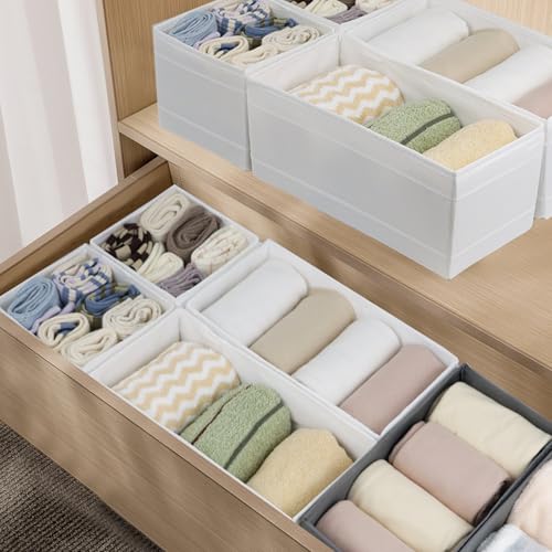 Washable Cloth Drawer Organizer, Set of 4 Foldable Sock Dresser Drawer Organizers Storage Boxes, Fabric Storage Boxes Closet Cabinet Organizer for Clothes (White, S+2M+L) - color: White, size: 1S+2M+1L