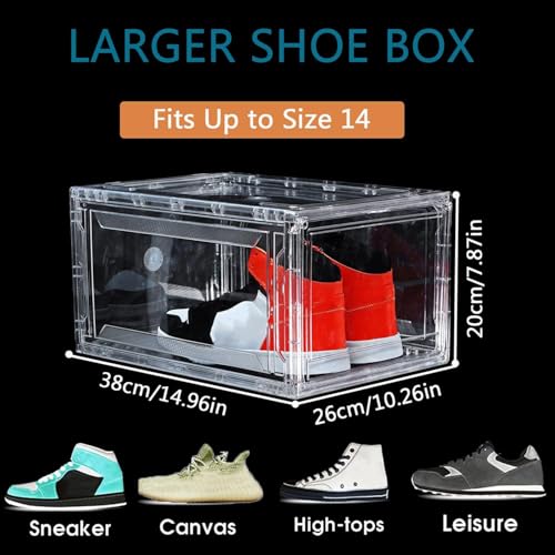 12 Pack Shoe Boxes, Clear Acrylic Plastic Shoe Boxes Stackable, Space-Saving Foldable Drop Front Shoe Storage Boxes Container for With Lids Fits Up to Size 15 (Transparency) - color: Transparency 2