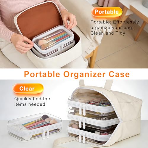 3PCS Clear Hard Shell Zipper Case,Toy Organizers and Storage Box, Clear Toiletry Cosmetic Case,Travel Makeup Bags, Diaper Bag Organizer, Pencil Case, Small Stackable Portable Zipper Pouches 7.1*4*2 IN - size: S
