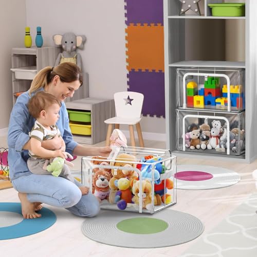 Sorbus Storage Bins with Metal Frame - Stackable & Foldable Clothes Organizer Bags - Clear Soft Plastic Storage Containers with & Carry Handles Organization for Bedding Linen & Clothing - size: Large, style: 2 Pack