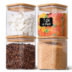 1Qt Airtight Glass Canisters with Bamboo Lid, Square Pantry Storage Containers for Coffee, Cookie, Candy, Snack, Nuts, Dry Goods - Kitchen & Pantry Organizers and Storage Containers 4 pack - size: 4 pack(1qt)